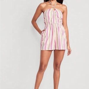 Old Navy Pink and White Striped Romper with Airy Fabric